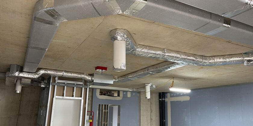 1st and 2nd fix of Mechanical Ventilation with Heat Recovery (MVHR) in Merrick Place