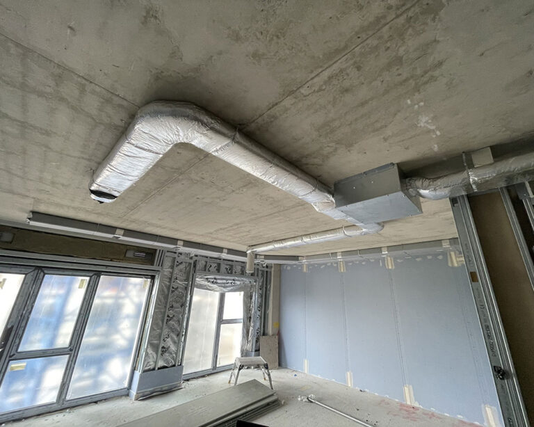 1st and 2nd fix of Mechanical Ventilation with Heat Recovery (MVHR) in Merrick Place