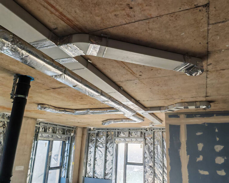 Quality execution of the 1st and 2nd fix of MVHR in Homebase Wandsworth, carried out by Maslev Vent in accordance with building regulations